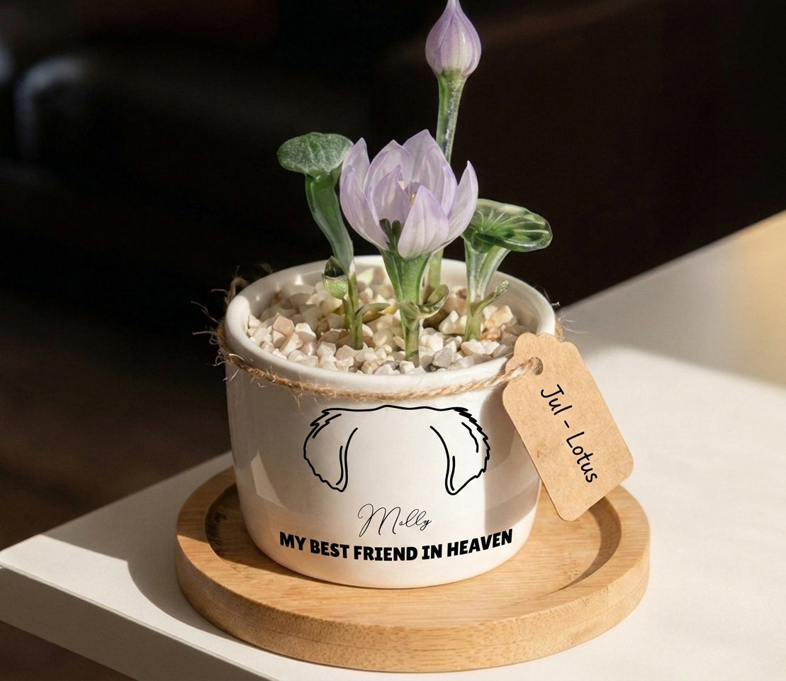 Personalized Dog Loss Gifts, "Best Friend In Heaven" Planter, Pet Memorial, Custom Design & Birth Month Flower