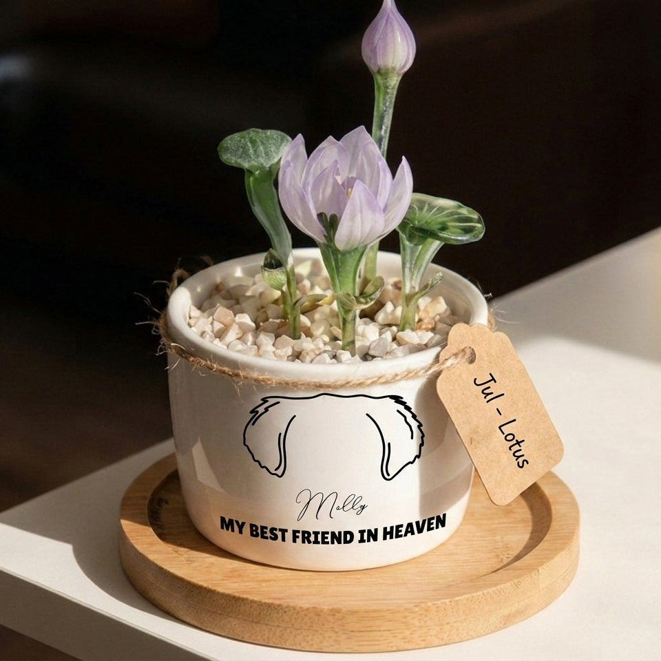 Personalized Dog Loss Gifts, "Best Friend In Heaven" Planter, Pet Memorial, Custom Design & Birth Month Flower