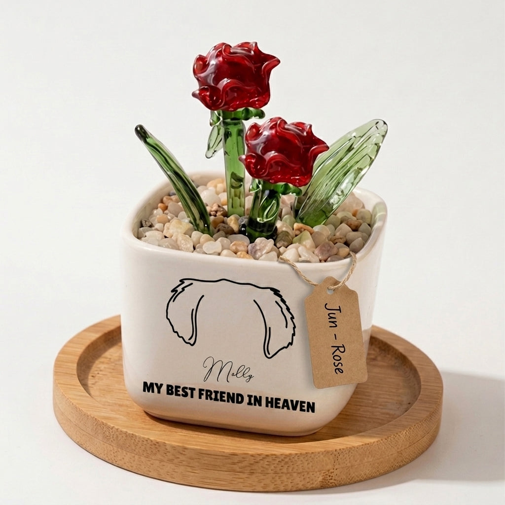 Personalized Dog Loss Gifts, "Best Friend In Heaven" Planter, Pet Memorial, Custom Design & Birth Month Flower