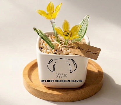 Personalized Dog Loss Gifts, "Best Friend In Heaven" Planter, Pet Memorial, Custom Design & Birth Month Flower