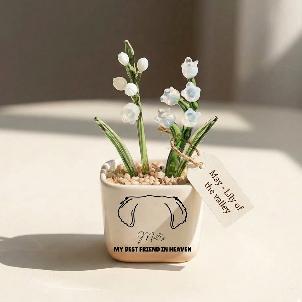 Personalized Dog Loss Gifts, "Best Friend In Heaven" Planter, Pet Memorial, Custom Design & Birth Month Flower