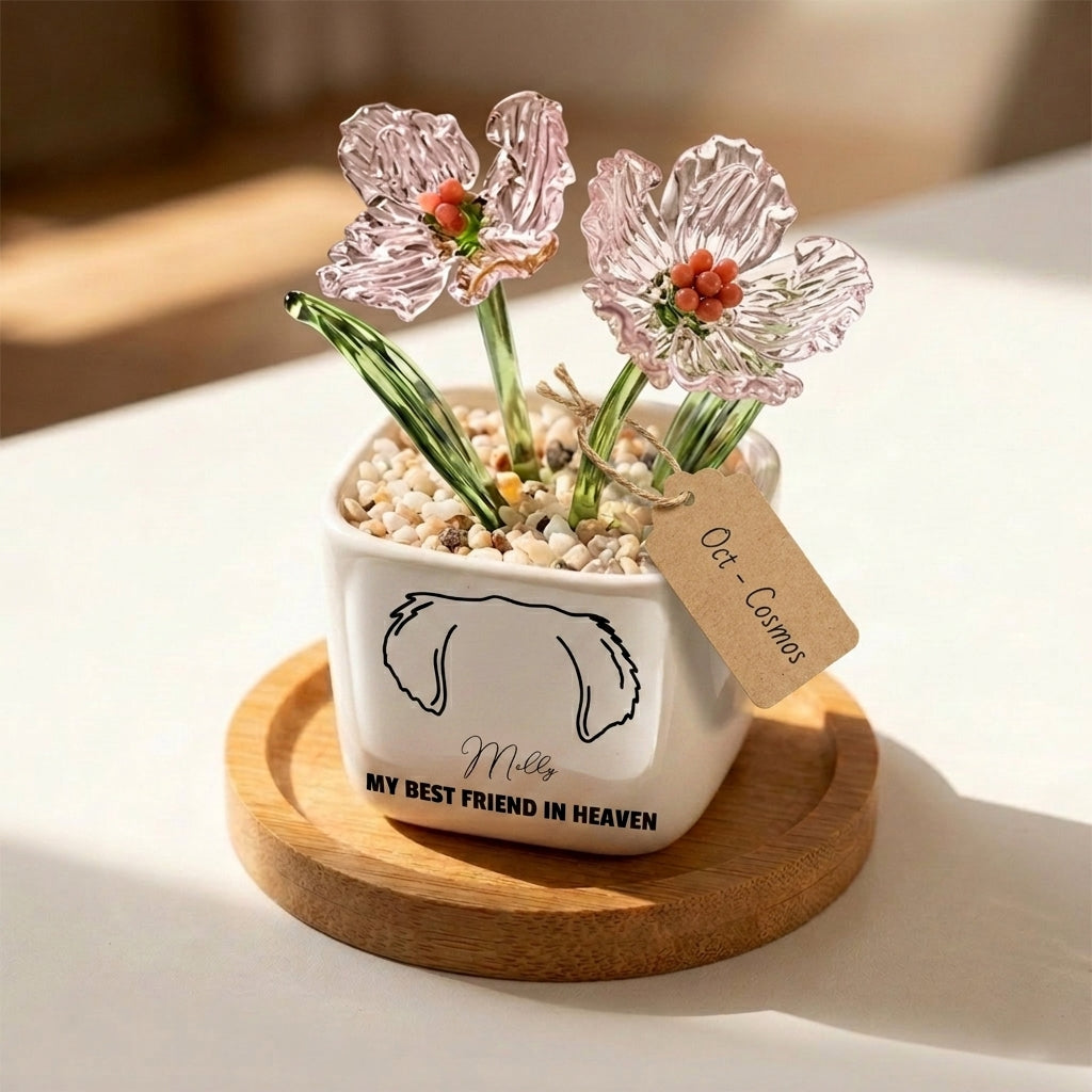 Personalized Dog Loss Gifts, "Best Friend In Heaven" Planter, Pet Memorial, Custom Design & Birth Month Flower