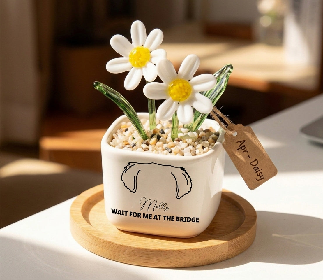 Personalized Dog Loss Gifts, "In Heaven" Planter, Pet Memorial, Custom Design & Birth Month Flower