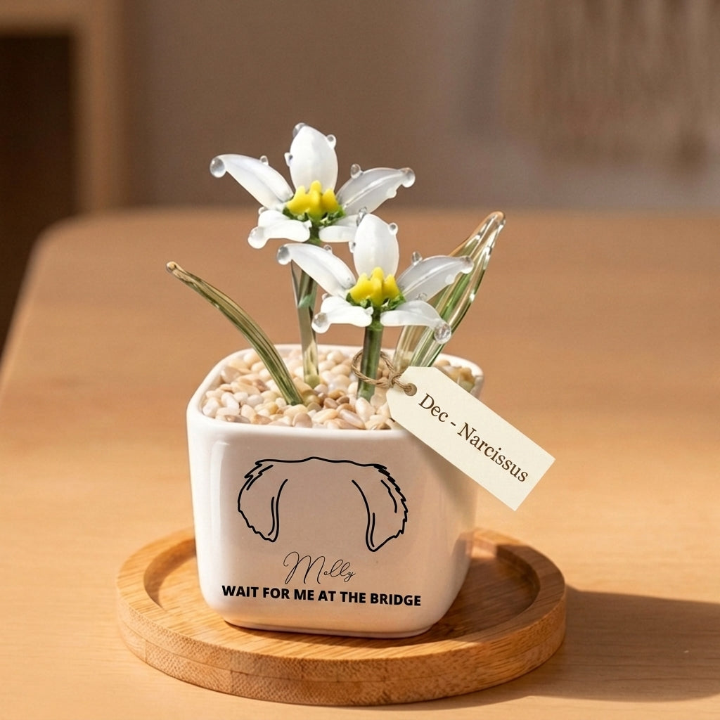 Personalized Dog Loss Gifts, "In Heaven" Planter, Pet Memorial, Custom Design & Birth Month Flower