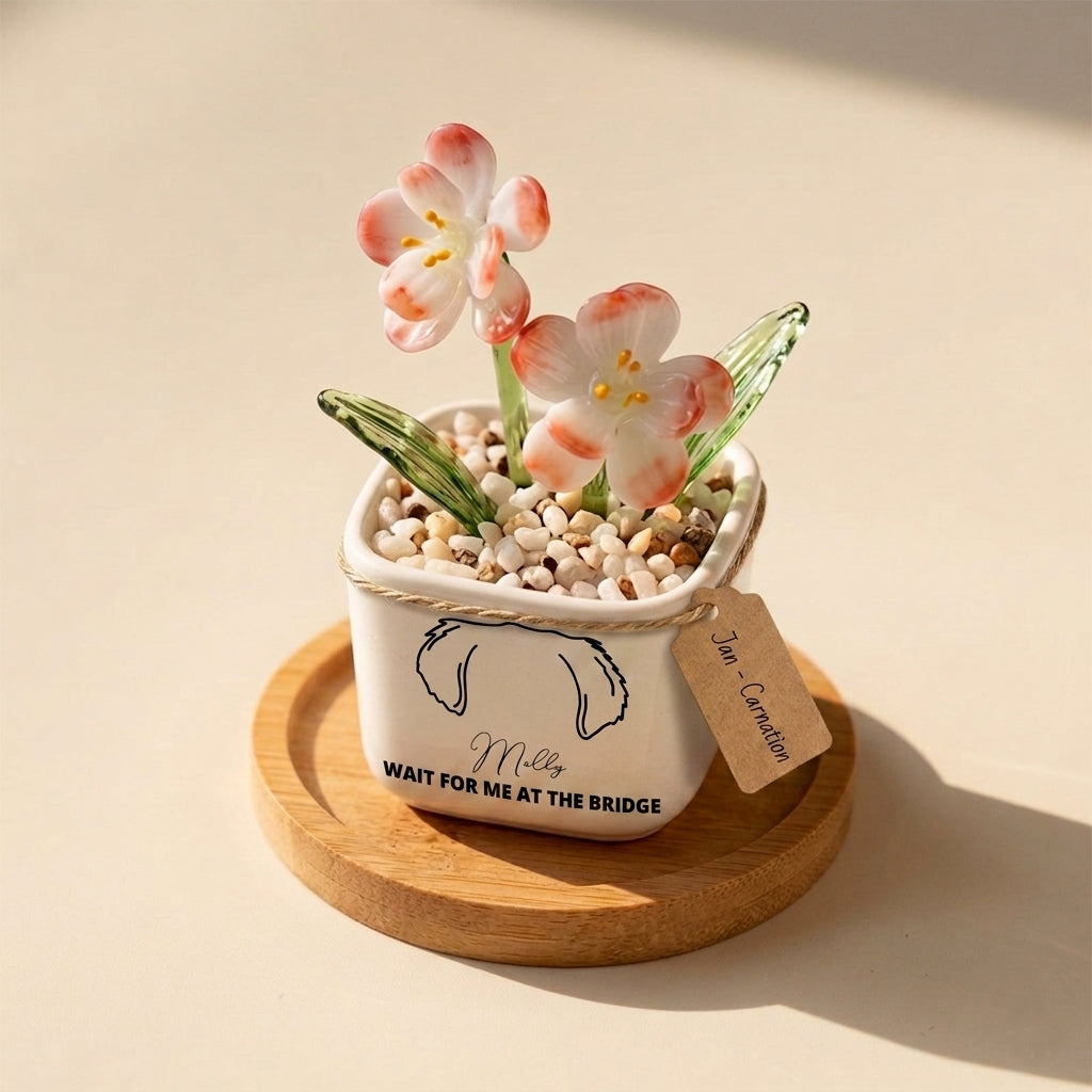 Personalized Dog Loss Gifts, "In Heaven" Planter, Pet Memorial, Custom Design & Birth Month Flower