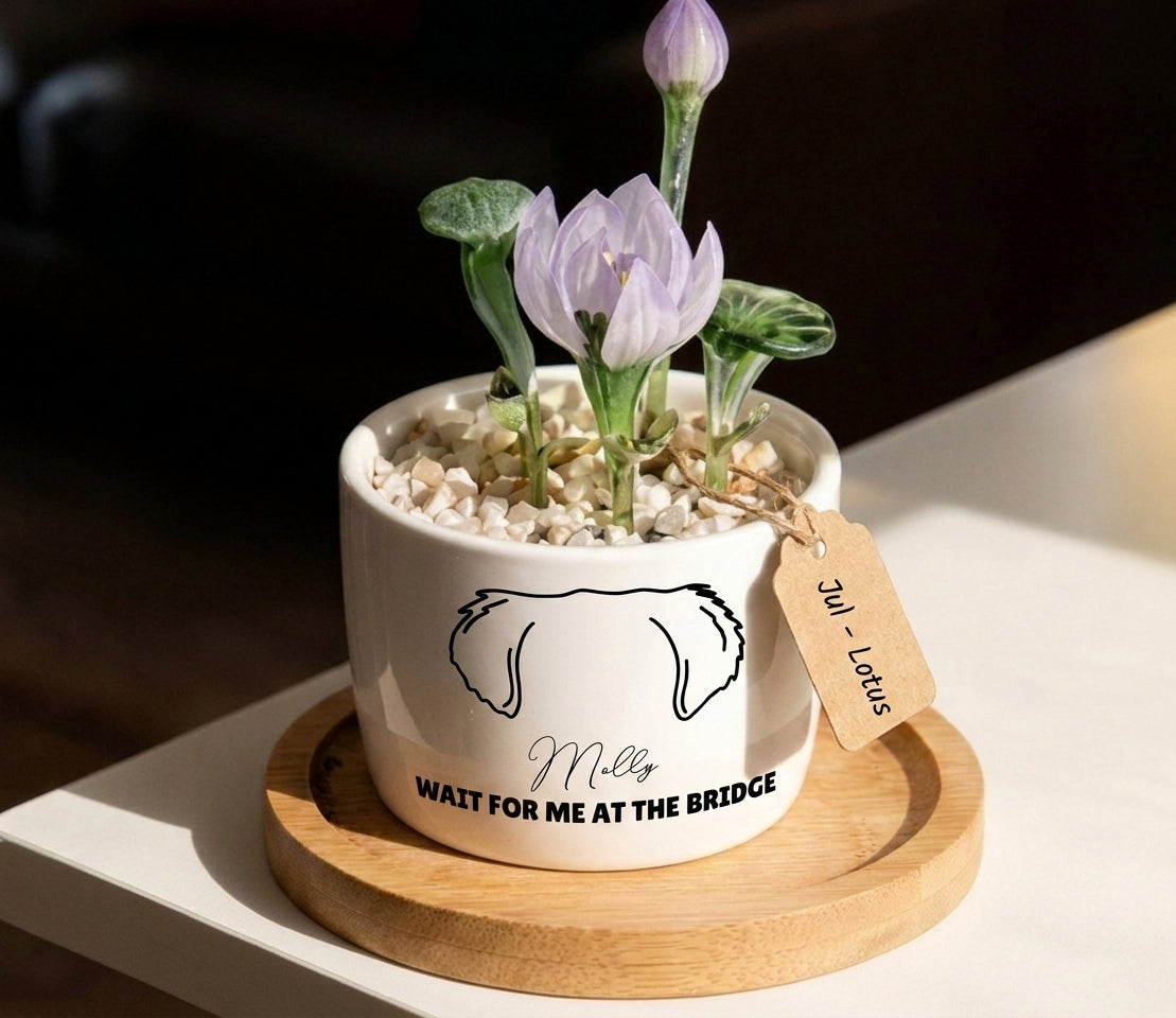 Personalized Dog Loss Gifts, "In Heaven" Planter, Pet Memorial, Custom Design & Birth Month Flower