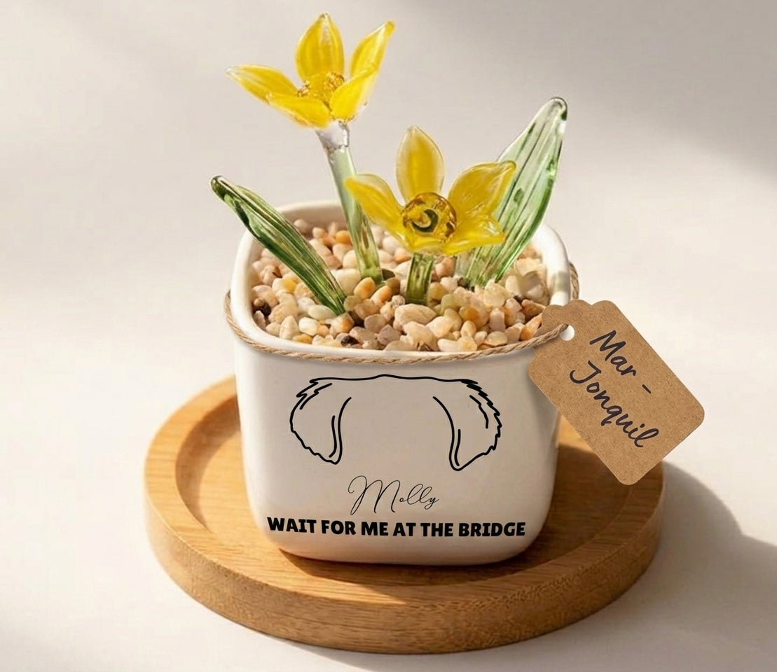 Personalized Dog Loss Gifts, "In Heaven" Planter, Pet Memorial, Custom Design & Birth Month Flower