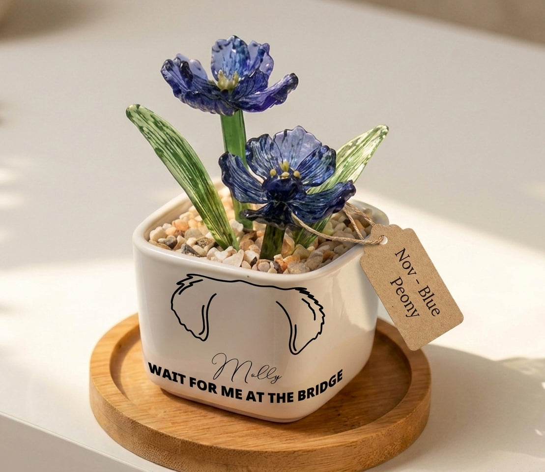 Personalized Dog Loss Gifts, "In Heaven" Planter, Pet Memorial, Custom Design & Birth Month Flower