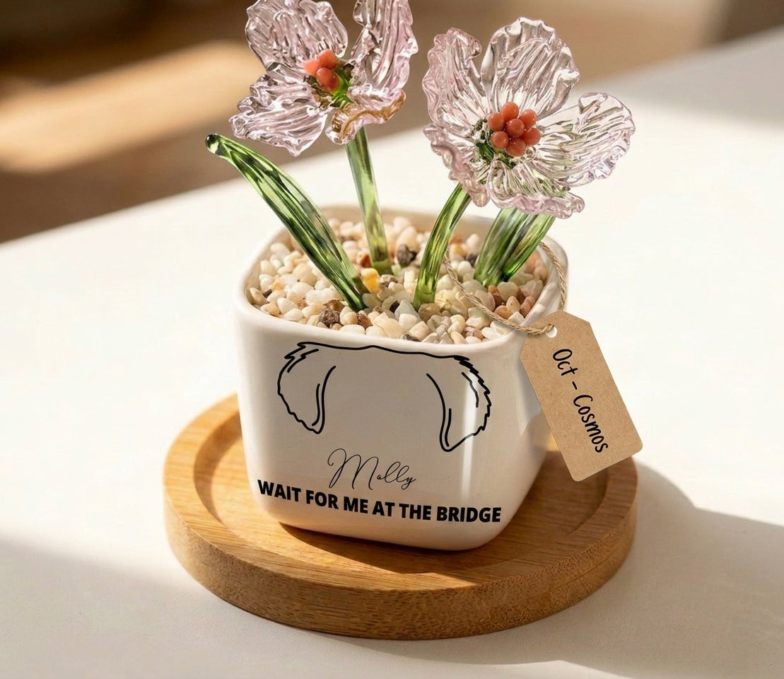 Personalized Dog Loss Gifts, "In Heaven" Planter, Pet Memorial, Custom Design & Birth Month Flower
