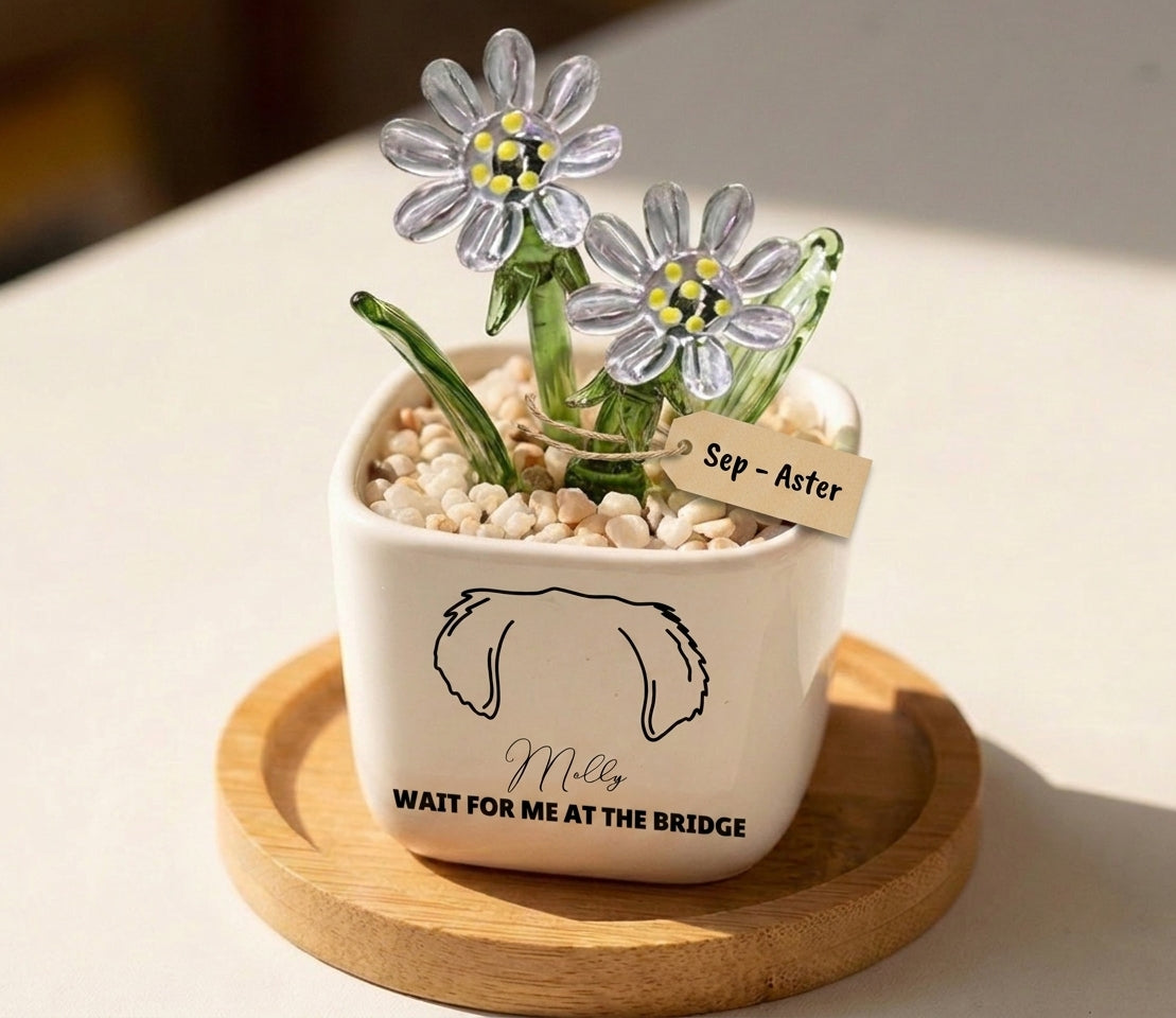 Personalized Dog Loss Gifts, "In Heaven" Planter, Pet Memorial, Custom Design & Birth Month Flower