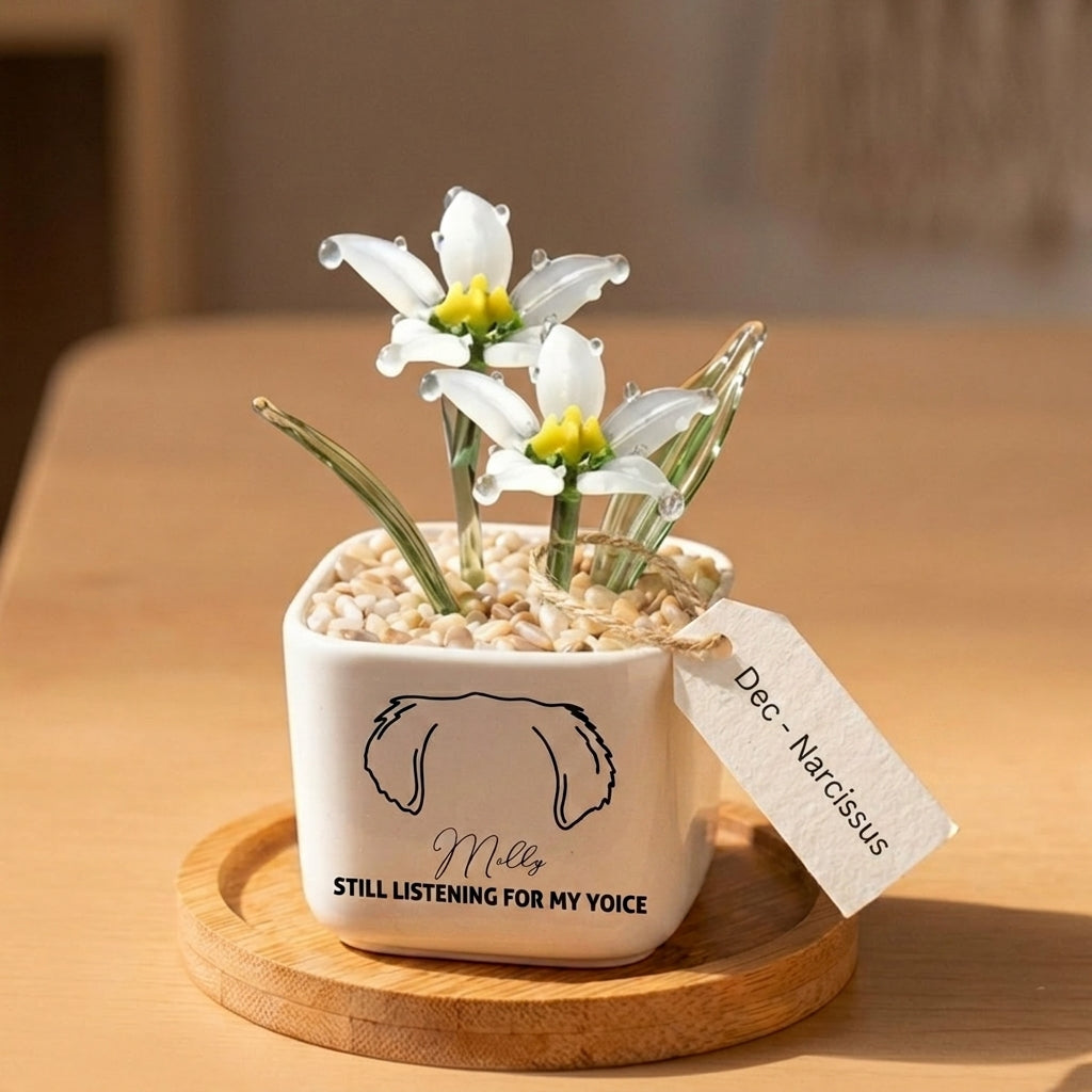 Personalized Dog Loss Gifts, "Still Listening" Planter, Pet Memorial, Custom Design & Birth Month Flower