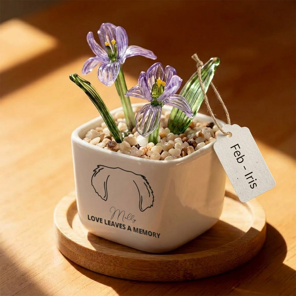 Personalized Dog Loss Gifts, "Love leaves a memory" Planter, Custom Design & Birth Month Flower