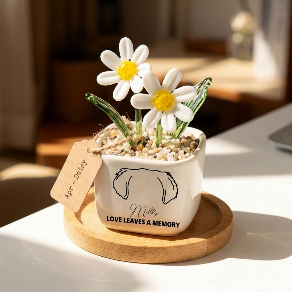 Personalized Dog Loss Gifts, "Love leaves a memory" Planter, Custom Design & Birth Month Flower
