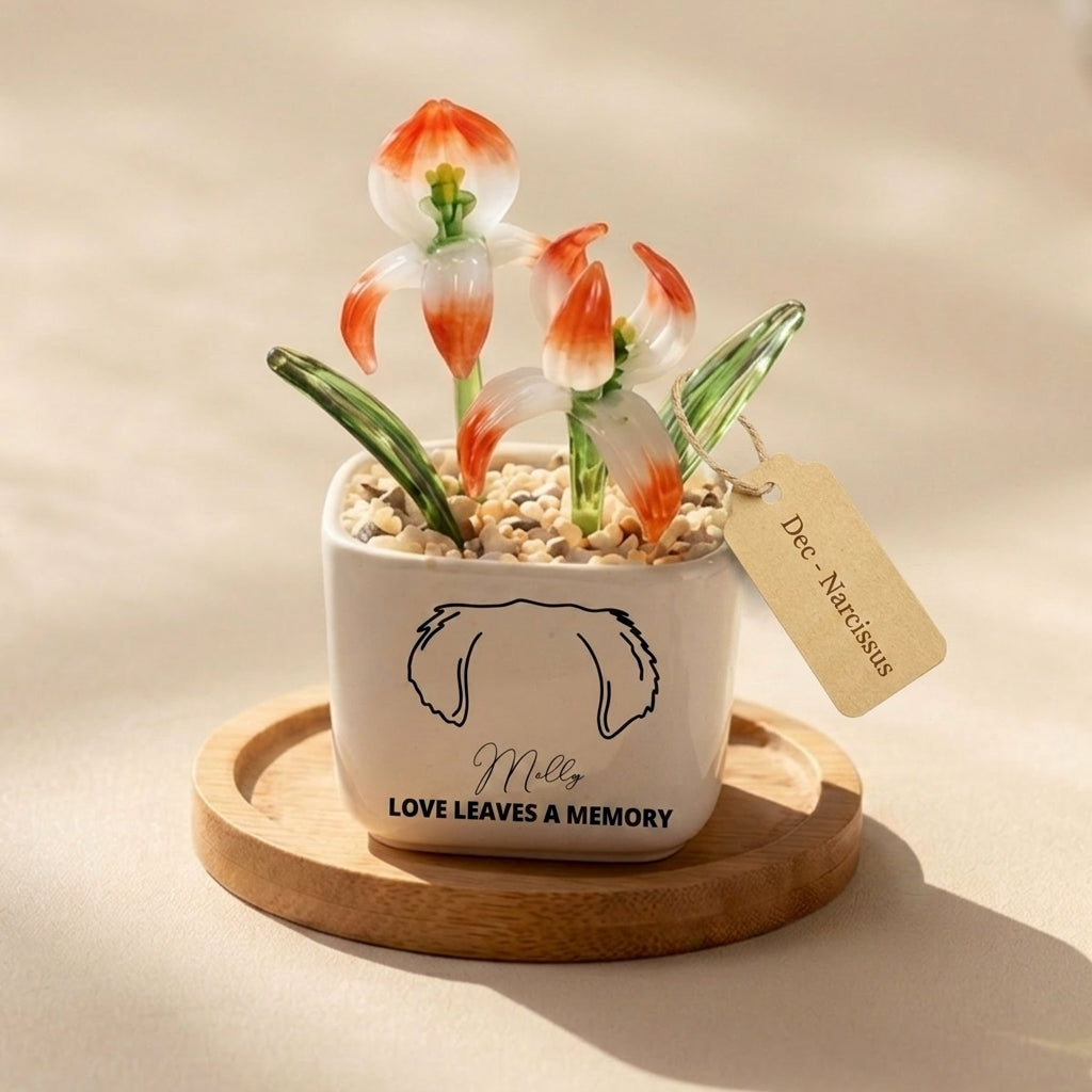 Personalized Dog Loss Gifts, "Love leaves a memory" Planter, Custom Design & Birth Month Flower