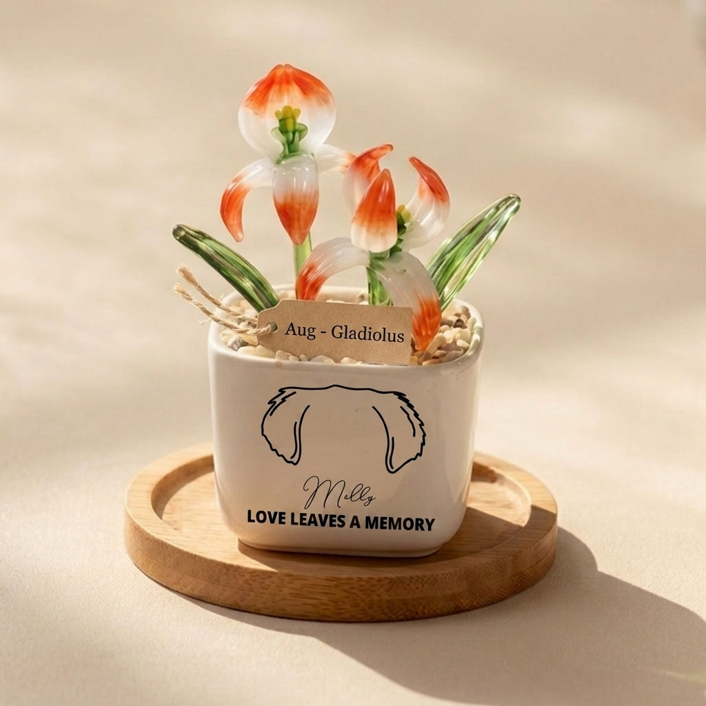 Personalized Dog Loss Gifts, "Love leaves a memory" Planter, Custom Design & Birth Month Flower