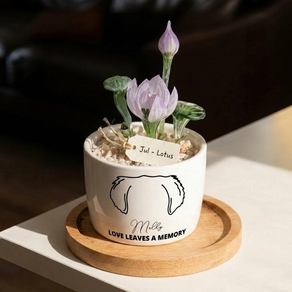 Personalized Dog Loss Gifts, "Love leaves a memory" Planter, Custom Design & Birth Month Flower