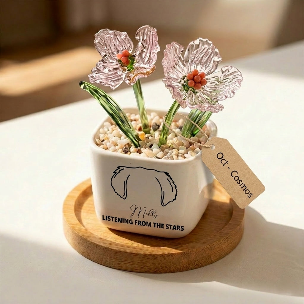 Personalized Dog Loss Gifts, "From The Stars" Planter, Custom Design & Birth Month Flower
