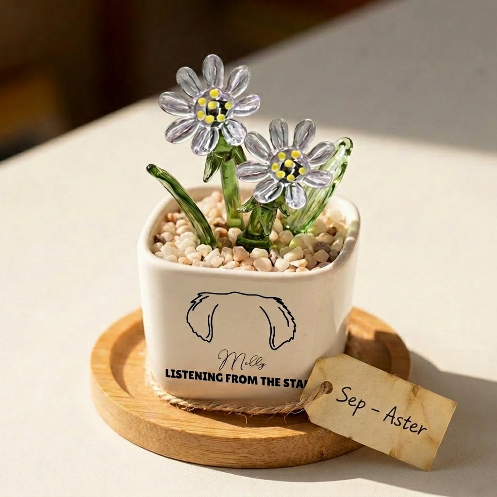 Personalized Dog Loss Gifts, "From The Stars" Planter, Custom Design & Birth Month Flower