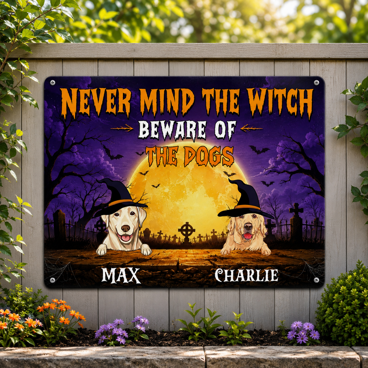 Never Mind The Witch, Custom Metal Sign, Halloween Home Decor For Dog Lovers