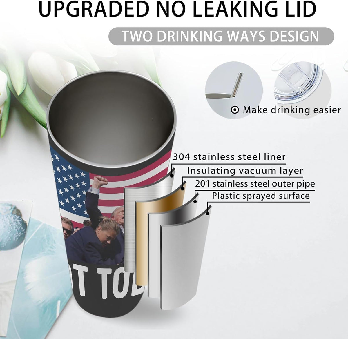 Not Today Fight Trump, Trump Assassination Skinny Tumbler, Election 2024