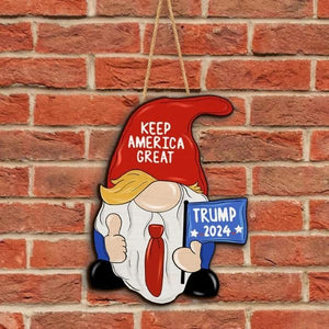 Idependence Day Gnome - Wooden Sign,4Th of July Front Door Sign Decorations, Patriotic Door Wreath Memorial Day Door Decor,Make America Great Red White Blue Welcome Sign for Front Door