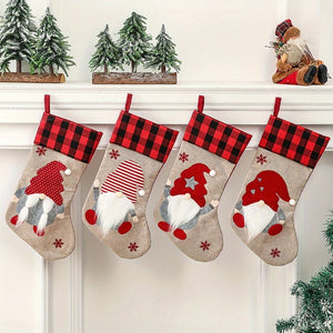 4PCS Unique Christmas Stocking Set – Dwarf and Santa Hanging Socks for Holiday Decor