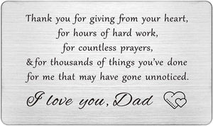 Dad Engraved Wallet Insert Card, Thank You Dad Gifts, I Love You Dad, Gifts For Father's Day, Gifts For Lovers