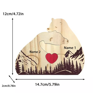 Personalized Custom Mountain Bear Family Wooden Puzzle DIY Engraving Name Sculpture Home Decor