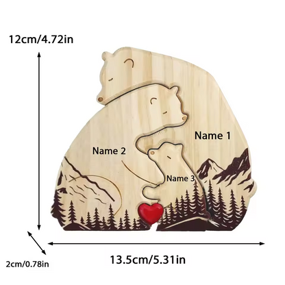Personalized Custom Mountain Bear Family Wooden Puzzle DIY Engraving Name Sculpture Home Decor