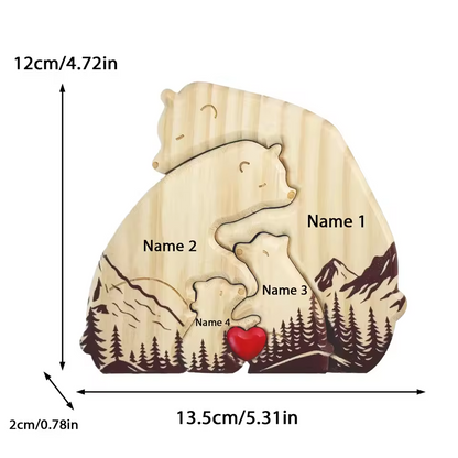 Personalized Custom Mountain Bear Family Wooden Puzzle DIY Engraving Name Sculpture Home Decor
