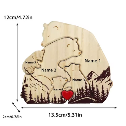 Personalized Custom Mountain Bear Family Wooden Puzzle DIY Engraving Name Sculpture Home Decor