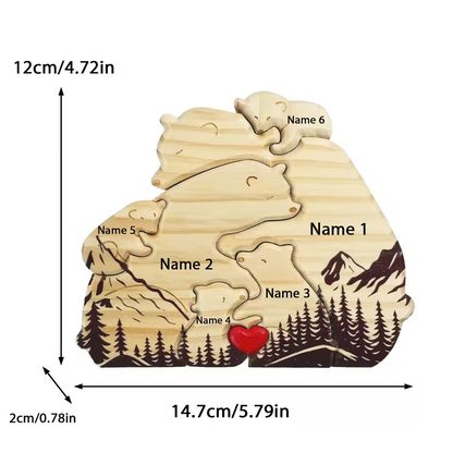 Personalized Custom Mountain Bear Family Wooden Puzzle DIY Engraving Name Sculpture Home Decor