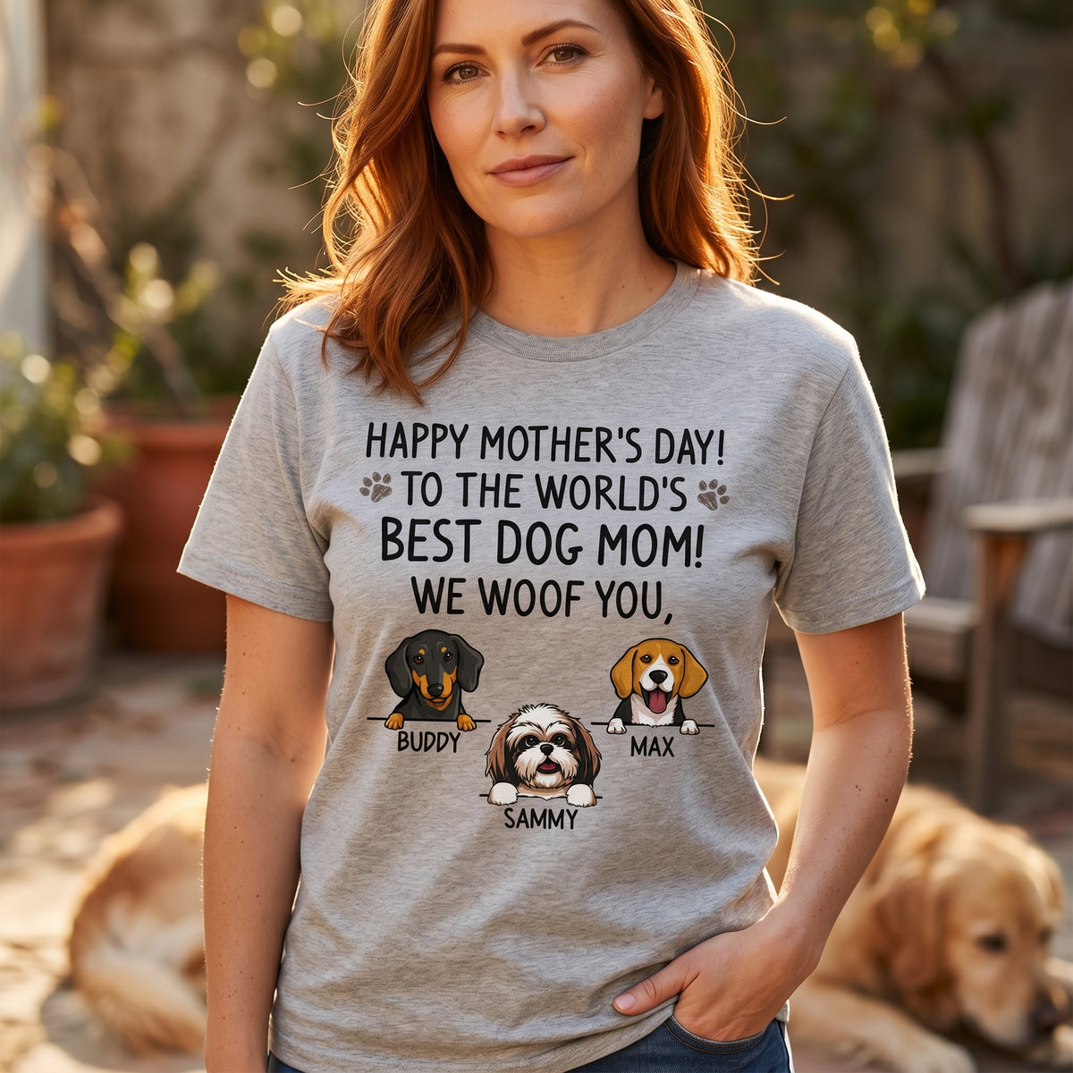 Personalized Mother's Day Dog Mom Shirt, "We Woof You", Custom Photo & Graphics