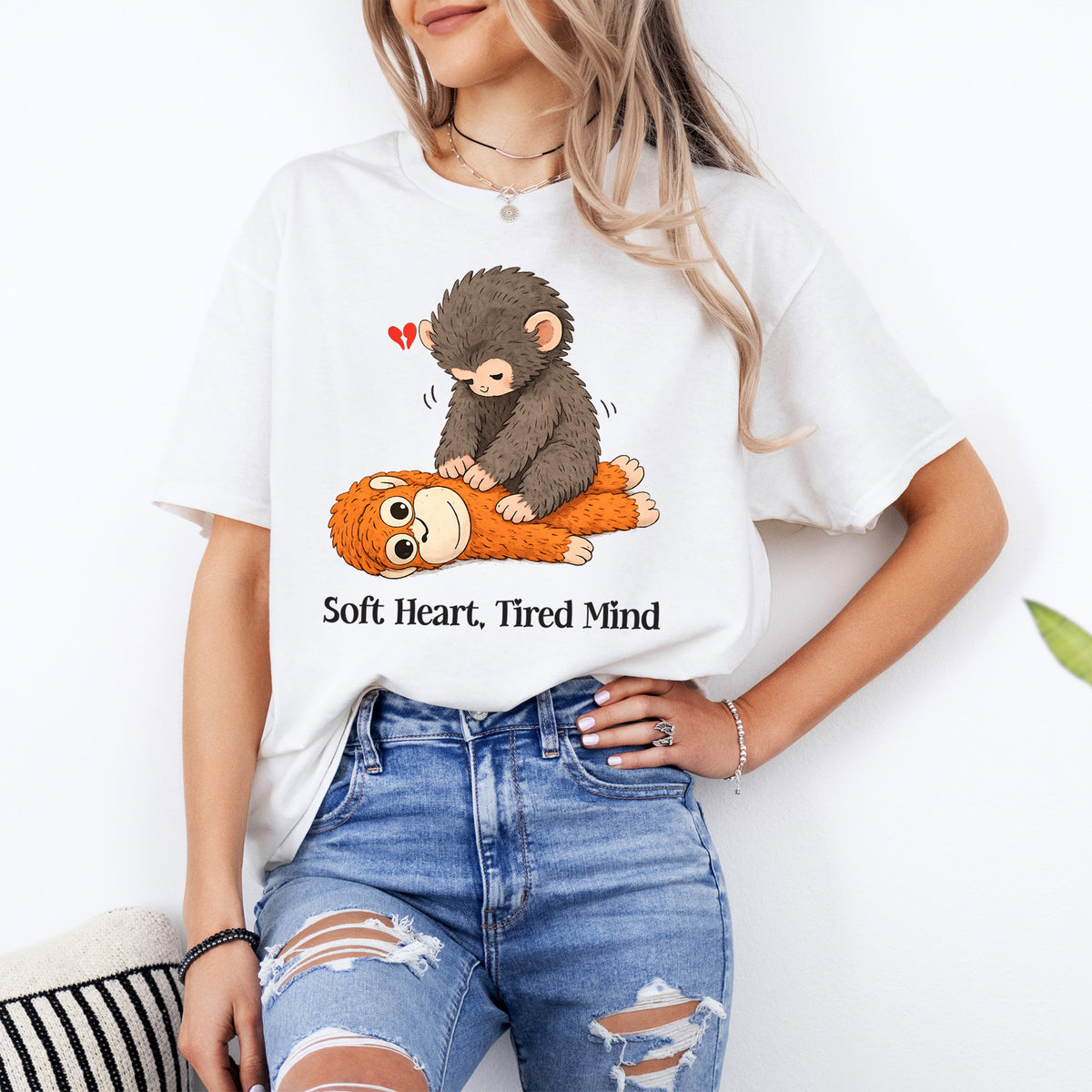 Soft Heart Tired Mind Punch Monkey With Plush Shirt, Punch Monkey Sweatshirt
