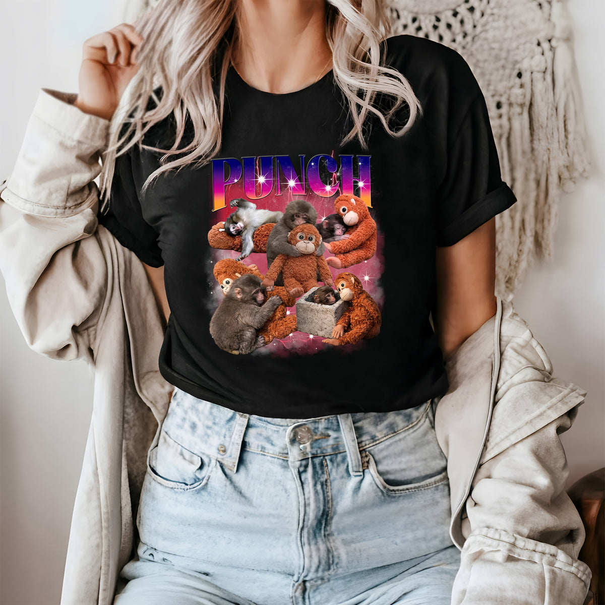 Punch Monkey Bootleg With Plush Dark Shirt, Punch Monkey Sweatshirt