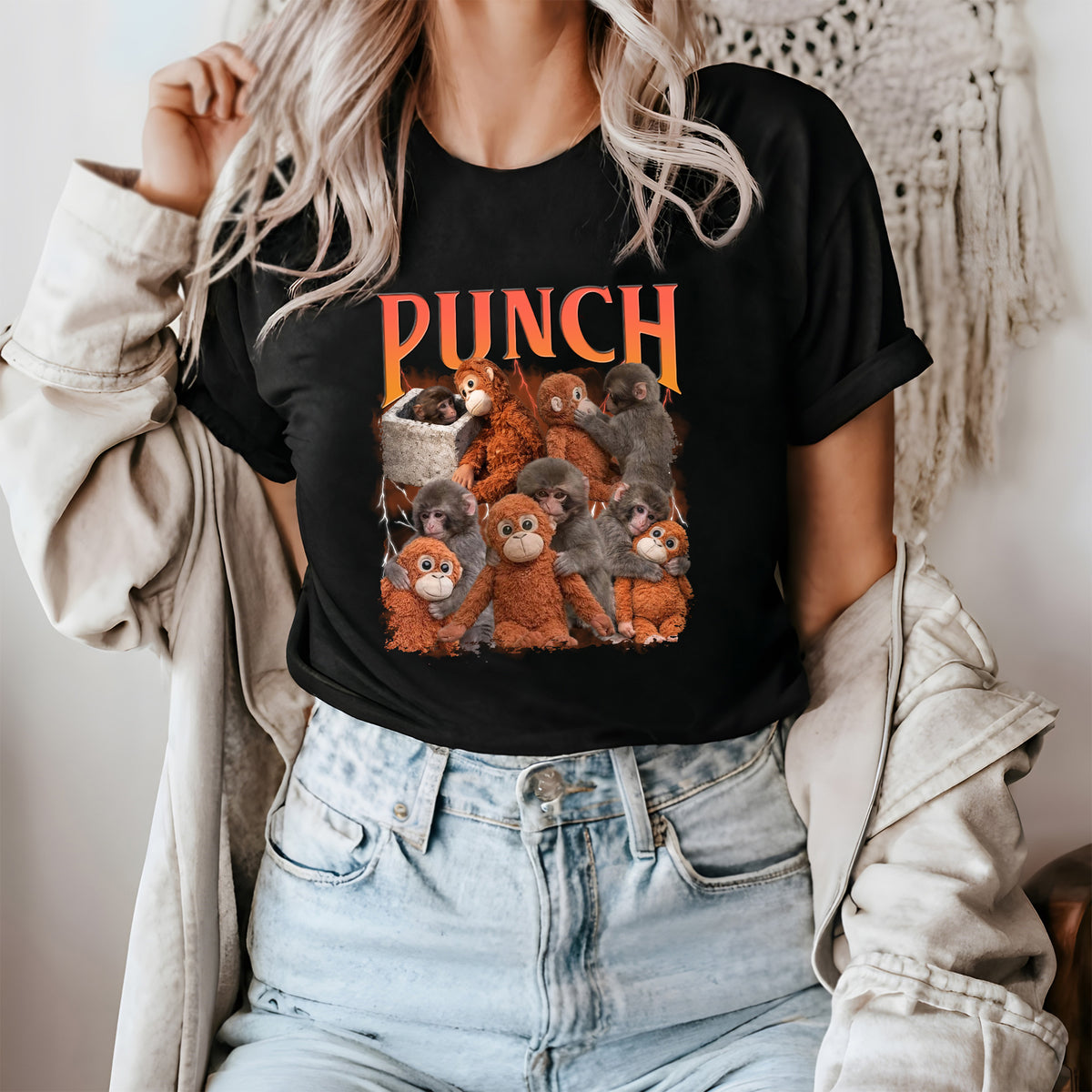 Punch Monkey Bootleg Ver2 With Plush Dark Shirt, Punch Monkey Sweatshirt