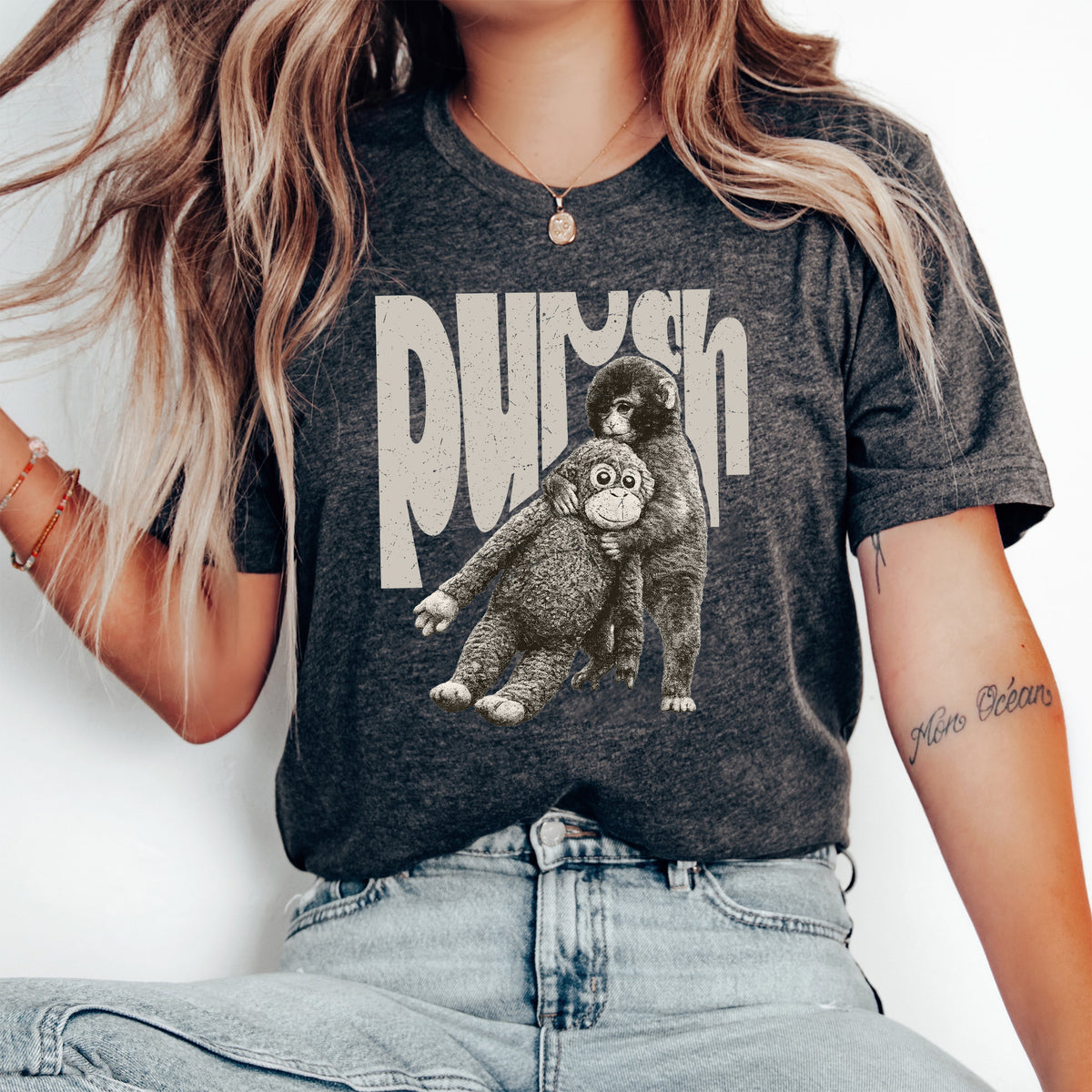 Vintage Punch Monkey With Plush Dark Shirt, Punch Monkey Sweatshirt
