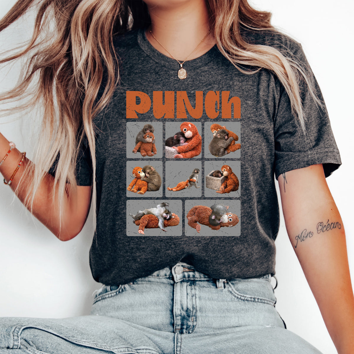 Frame Punch Monkey With Plush Dark Shirt, Punch Monkey Sweatshirt