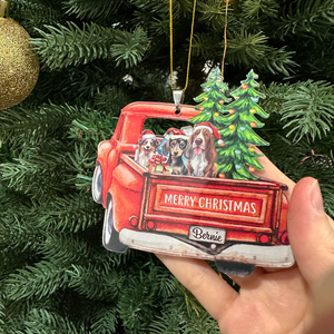 Custom Photo Red Truck, Personalized Acrylic Shape Ornament, Family Gifts