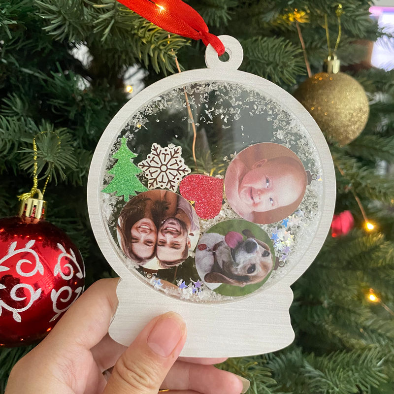 Family Photo Snowball, Personalized 3 Layers Shaker Ornament, Custom Photo