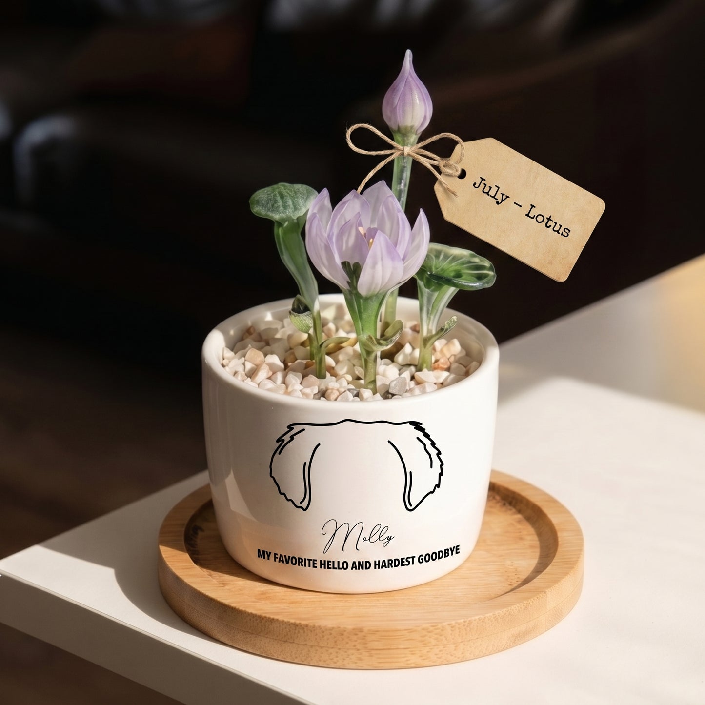 Personalized Dog Loss Gifts, "My Favorite Hello" Planter, Pet Memorial, Custom Design & Birth Month Flower