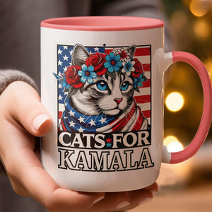 Cats For Kamala Flower US Flag, Personalized Ceramic Mug, Gift For Kamala Harris Supporters