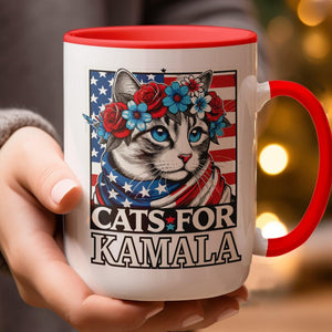 Cats For Kamala Flower US Flag, Personalized Ceramic Mug, Gift For Kamala Harris Supporters