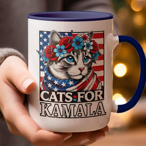 Cats For Kamala Flower US Flag, Personalized Ceramic Mug, Gift For Kamala Harris Supporters