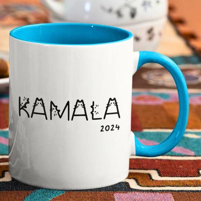 Kamala Cat 2024, Personalized Ceramic Mug, Gift For Kamala Harris Supporters