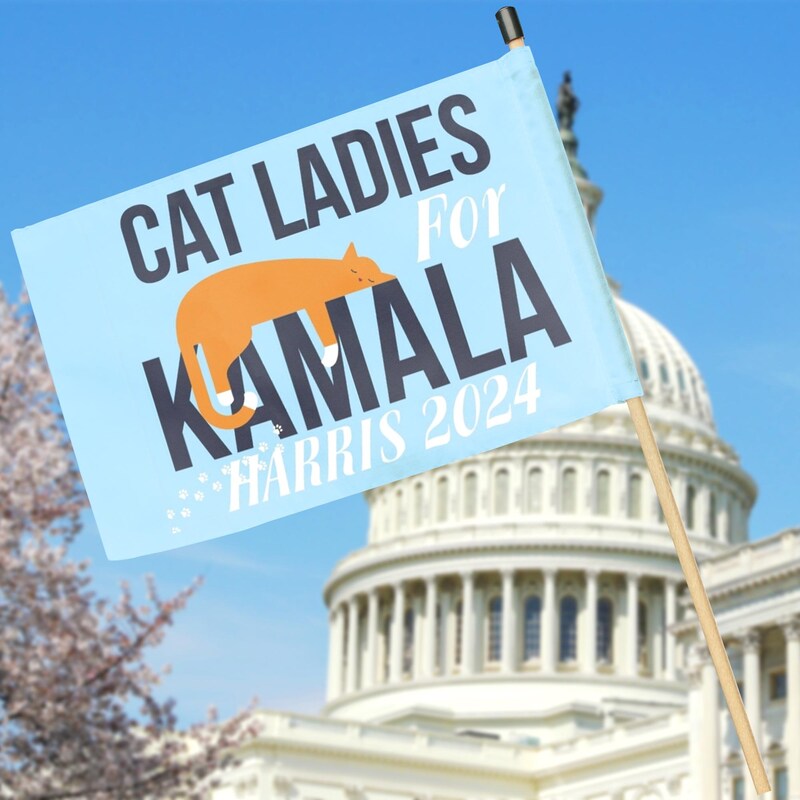 Cat Ladies For Kamala Harris 2024, Two Sides Hand Flag, Gift For Kamala Harris Supporters, Election 2024