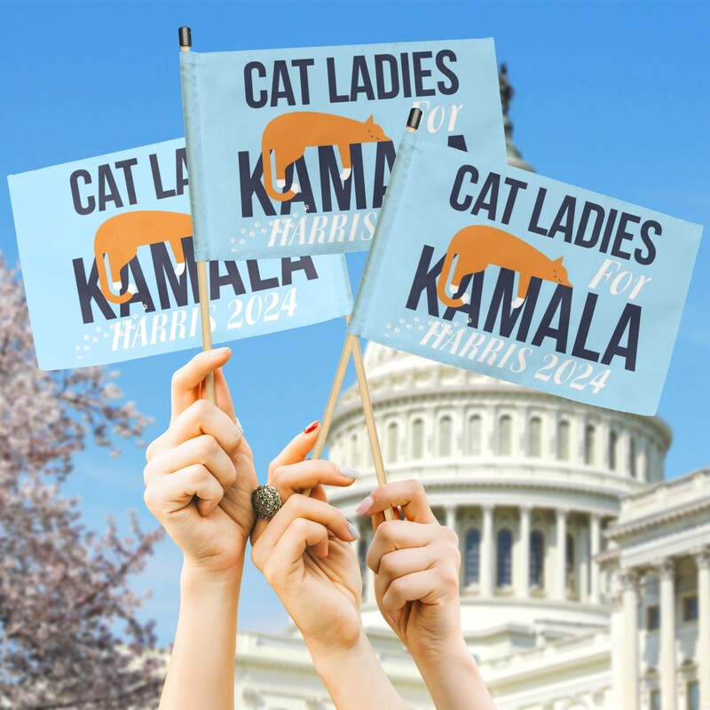 Cat Ladies For Kamala Harris 2024, Two Sides Hand Flag, Gift For Kamala Harris Supporters, Election 2024