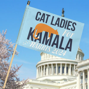 Cat Ladies For Kamala Harris 2024, Two Sides Hand Flag, Gift For Kamala Harris Supporters, Election 2024