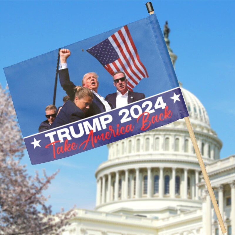 Trump 2024 Take America Back, Two Sides Hand Flag, Gift For Trump Supporters, Election 2024