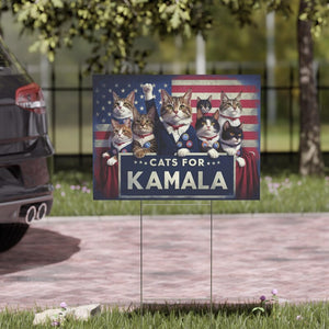 Cats For Kamala US Flag Yard Signs, Gift For Kamala Harris Supporters, Election 2024